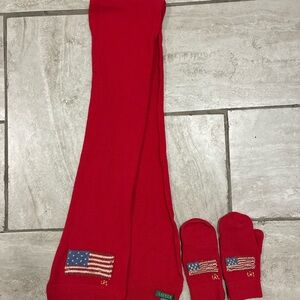 Vintage Lauren Ralph Lauren Red/Golden American Flag Knit Scarf & Mittens Set OS